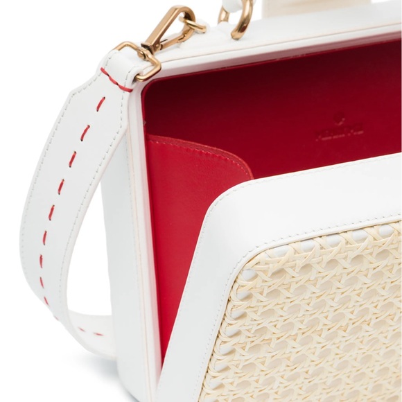 Mehry Mu Fey Large Leather Rattan Straw Box Bag w/ Long Shoulder Crossbody Strap - Picture 5 of 16